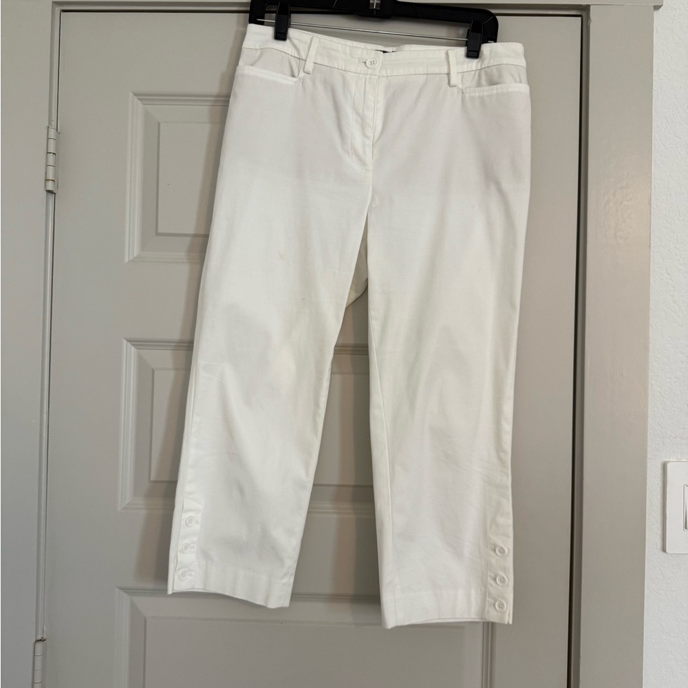 Talbots Cream Cropped Pants with Button Accent